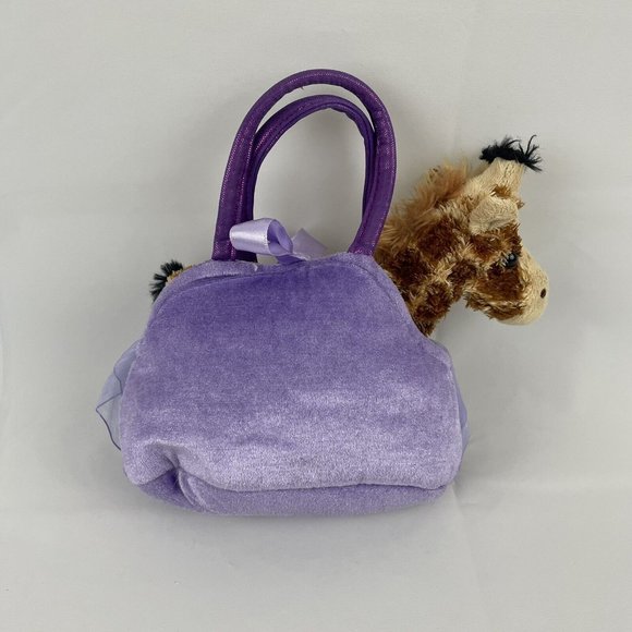 Aurora Peek-A-Boo Giraffe Purple Carrier Purse 7" Plush Stuffed Animal Toy Bow - Picture 2 of 7